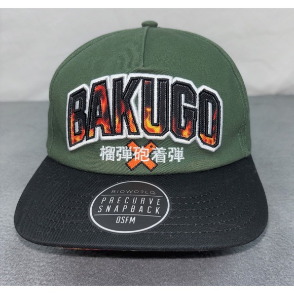 My Hero Academia Anime Bakugo Green Cap Flame Bill Adjustable Snapback - Picture 2 of 9